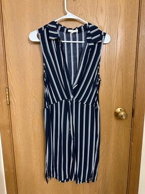 Le Lis Navy and White Vertical Stripe Sleeveless Summer Dress